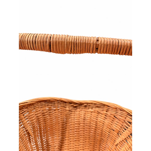 Vintage Wicker Gathering Basket With Wrapped Bamboo Handle For Sale In San Diego - Image 6 of 8