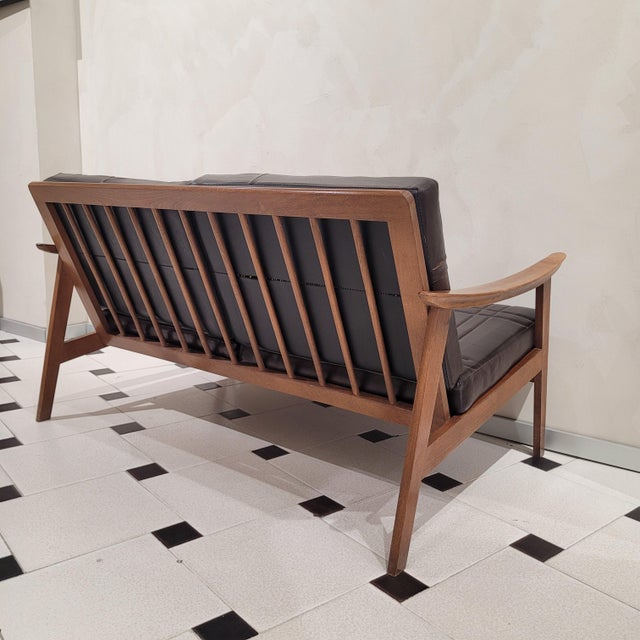 Mid-Century Modern Scandinavian Sofa in Beech Wood and Leather, 1970s For Sale - Image 11 of 16