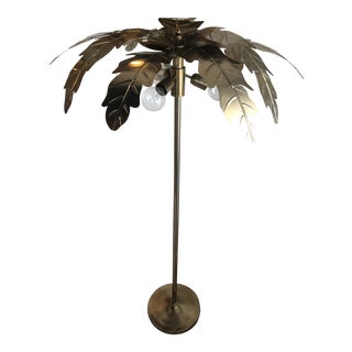 Vintage Hollywood Regency Gold Brass Metal Palm Tree Leaf Frond Leaves Floor Lamp For Sale