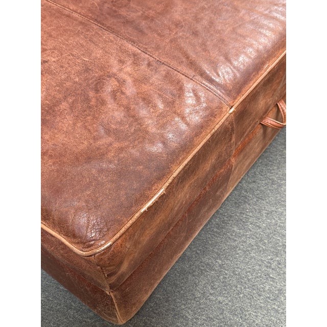Rustic Leather Storage Ottoman, Cognac For Sale In San Francisco - Image 6 of 12