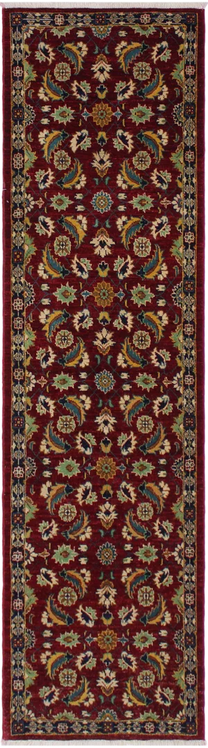 1990s Shabby Chic Red Hand-Knotted Wool Rug - 2'7 X 9'7
