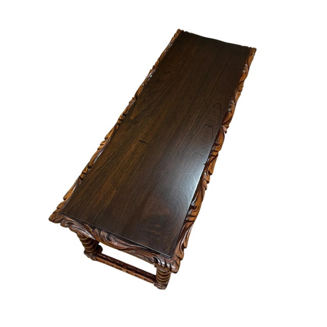Spanish Baroque Carved Wood Arts & Crafts Hall Bench Seat For Sale - Image 9 of 16