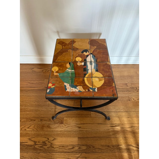Orange 1930's Fernando Ramos San Jose Workshops Art Pottery Tile and Iron Table For Sale - Image 8 of 12