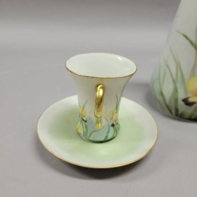 Art Nouveau French Limoges Chocolate Set With Iris For Sale - Image 9 of 12
