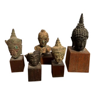 Antique Grouping of Ancient East Asian Cultural Head Figural Fragment Mounts - Set of 5 For Sale