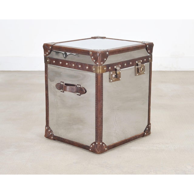 Late 20th Century Timothy Oulton Steel and Leather London Steamer Hat Trunk For Sale - Image 5 of 18
