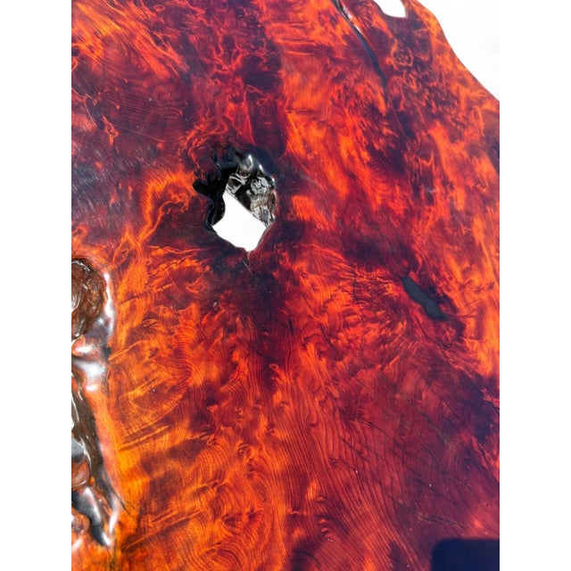 Redwood Live Edge Coffee Table Figured & Burlwood Slab, Western Red Sedar Root Stump For Sale - Image 15 of 17