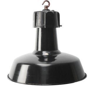 Vintage Factory Pendant Lamp in Black Enamel and Cast Iron by GAL For Sale