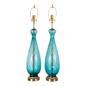 Vintage Pair of Pale Blue Murano Glass Lamps