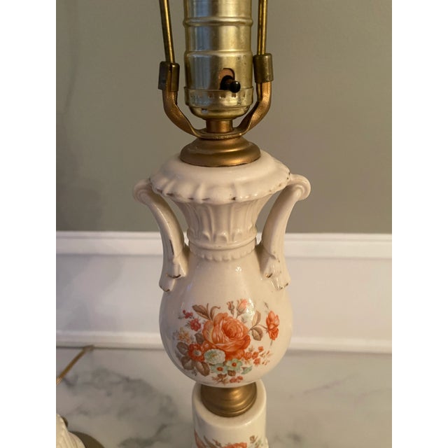 Ceramic Pair of Early 19th Century Floral Ceramic Lamps With Arms Restored For Sale - Image 7 of 7