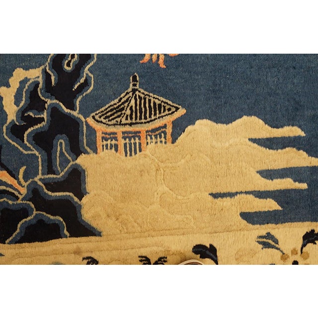 1890s Blue Medallion Scene Pictorial Antique Chinese Peking Rug 11'4" X 17'2" Handknotted Wool Carpet For Sale - Image 4 of 6