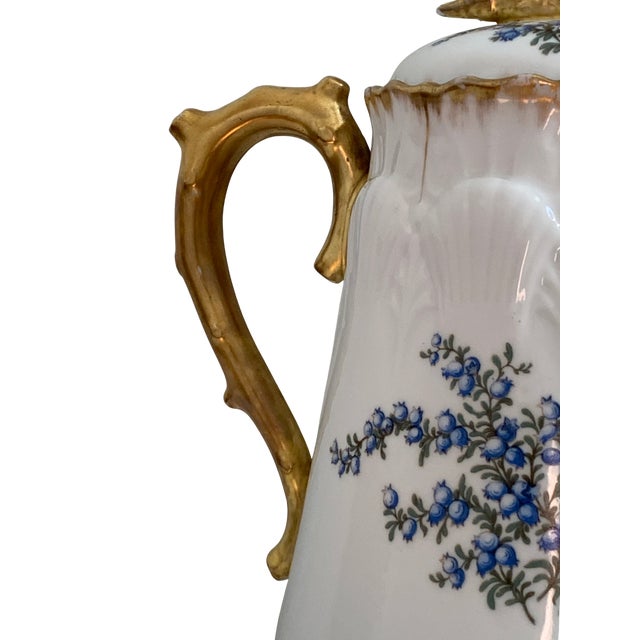 Ceramic Antique R. Delinières & Cie Limoges Gilt Porcelain Chocolate Pot With Shell Finial For Sale - Image 7 of 17