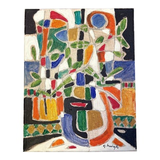 Contemporary Original Abstract Still Life Painting by Stephen Heigh “The Potted Plants” For Sale