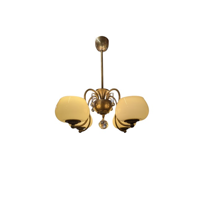 Chandelier in Brass and Glass by Taidetakomo Hakkarainen, 1930s For Sale - Image 6 of 13