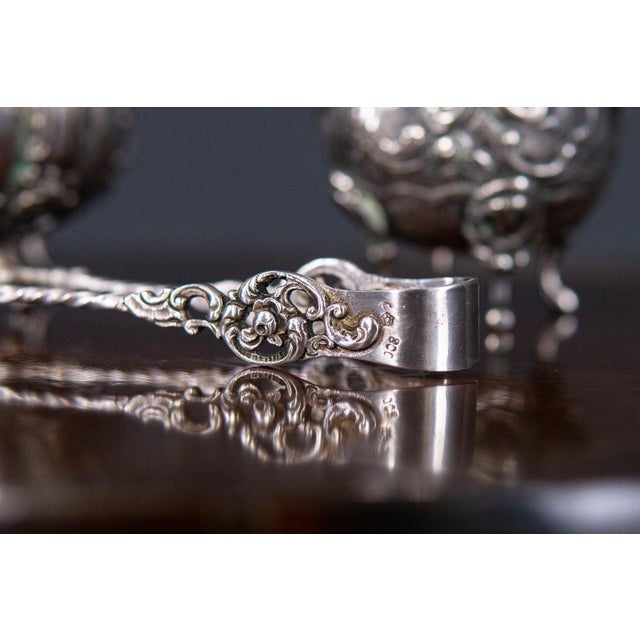 Silver Milk Jug, Sugar Bowl and Tongs in Silver, Set of 3 For Sale - Image 8 of 12