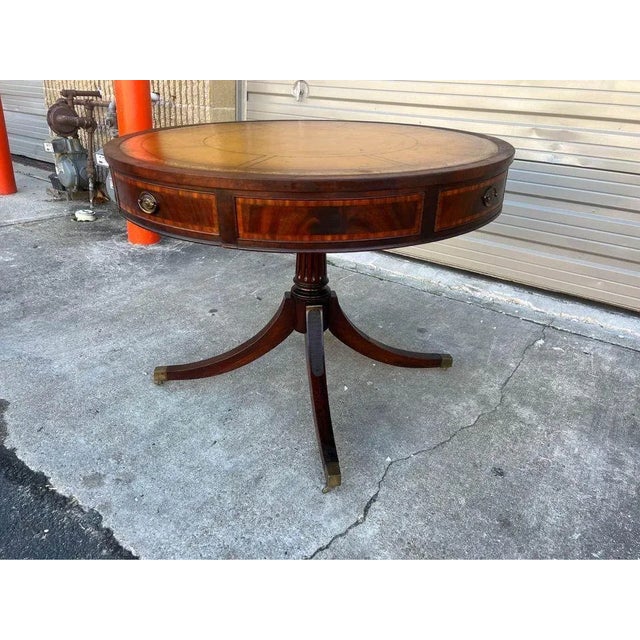 Antique Federal Style Flame Mahogany Leather Top Drum Table. For Sale - Image 11 of 11