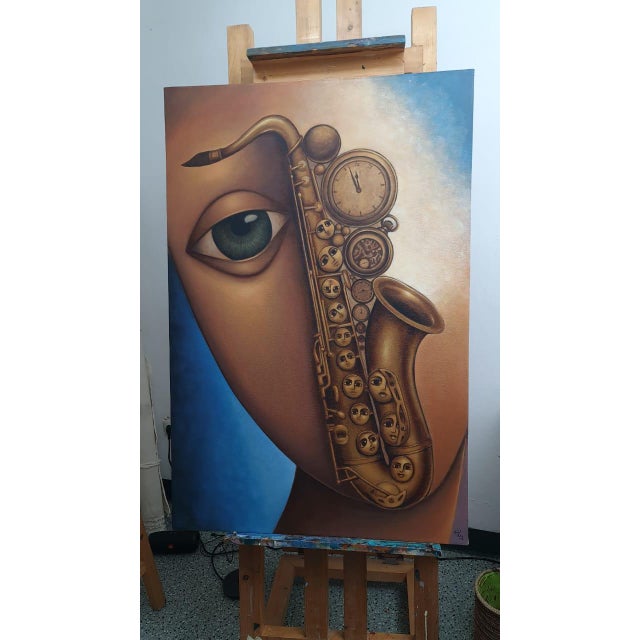 Music and Memory – Original Large Surrealist Ethio-Jazz Canvas Painting by Tsegalidet Tefera For Sale - Image 10 of 10