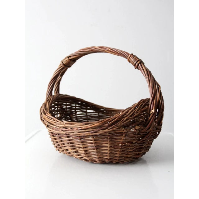 Vintage Wicker Harvest Basket For Sale - Image 4 of 12