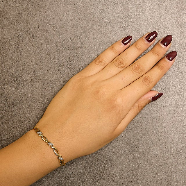 14K Yellow Gold Plated .925 Sterling Silver Diamond Accent Alternating Swirl link Bolo Bracelet (I-J Color, I2-I3 Clarity) - 6" to 9" Adjustable For Sale - Image 4 of 5