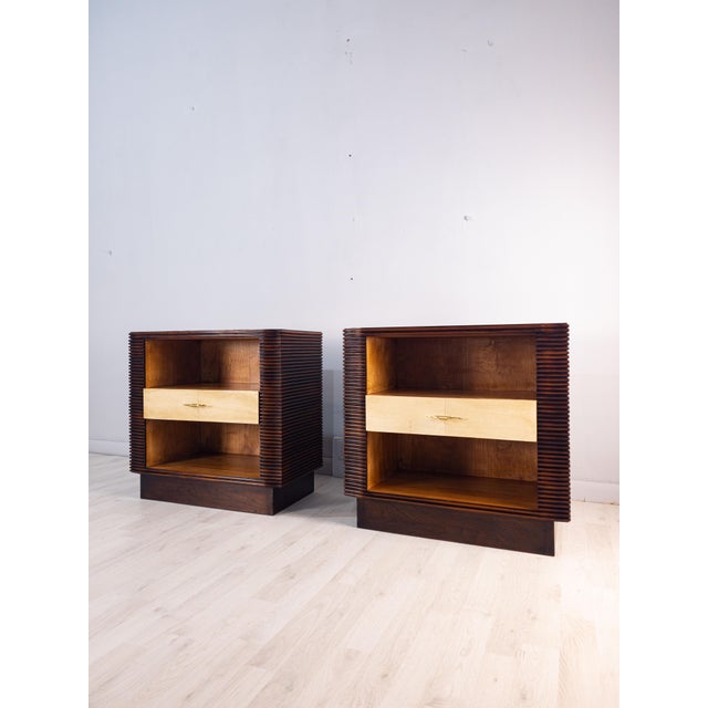 Metal Art Deco Italian Nightstands in Parchment attributed to Osvaldo Borsani, 1940s, Set of 2 For Sale - Image 7 of 18