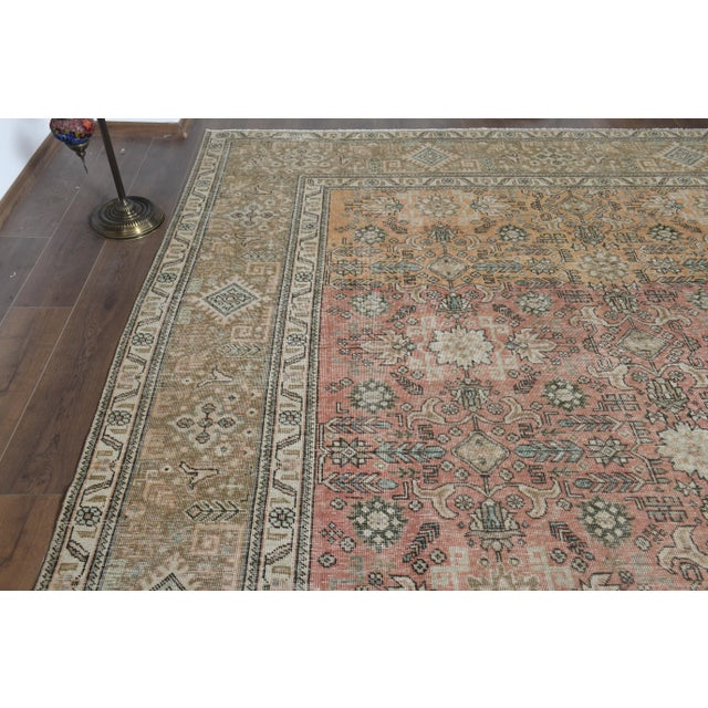 1970s 1970s Vintage Persian Handmade Wool Orange Area Rug For Sale - Image 5 of 11