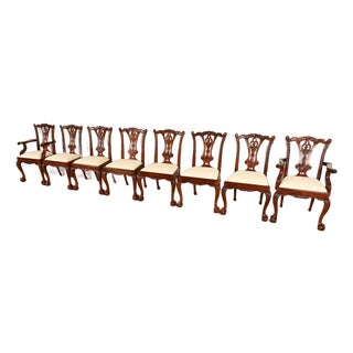 Baker Furniture Style Chippendale Carved Mahogany Dining Chairs, Set of Eight For Sale
