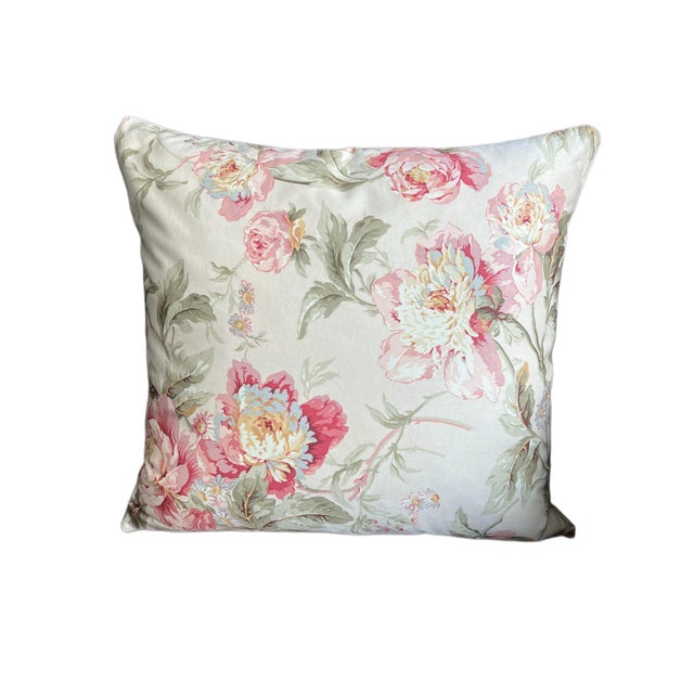 Shabby Chic Vintage Handmade Waverly's "Forever Yours Peony" Fabric Down Throw Pillow For Sale - Image 3 of 10