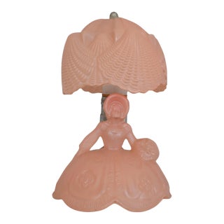 Vintage 40s Pink Southern Belle Boudoir Lamp With Original Shade by Le Smith For Sale