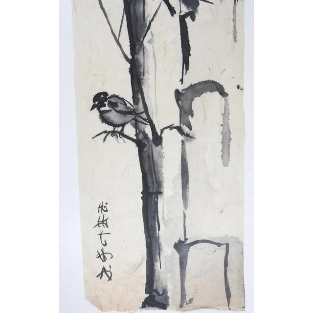 Asian Mid 20th Century Japanese Style Bird in Tree Ink Painting For Sale - Image 3 of 4