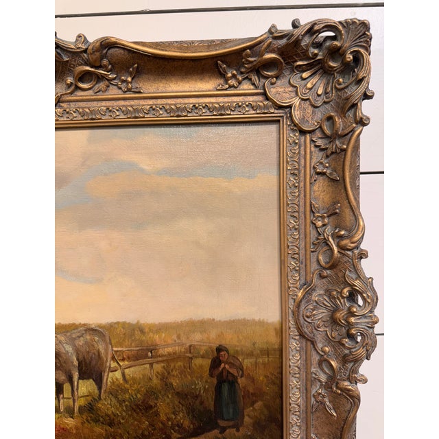19th Century Oil on Canvas "Grazing Cattle" For Sale - Image 4 of 9