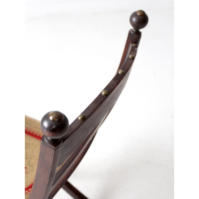 Brown Antique Tapestry Campaign Folding Chair For Sale - Image 8 of 12