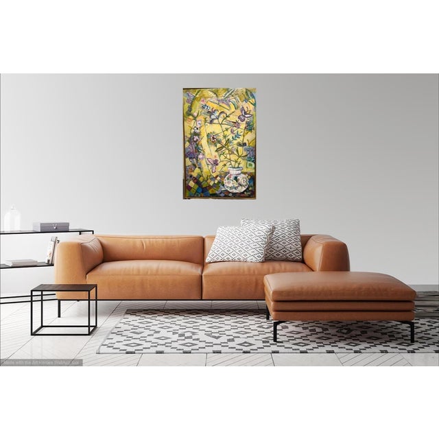 Bright and vibrant oil painting on canvas. The painting is of a beautiful bouquet of flowers in a sculptural vase. All of...