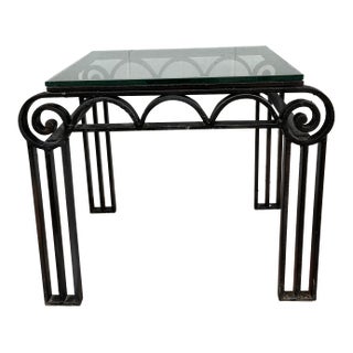 1920s Deco Style Cast Iron Glass Top Table For Sale