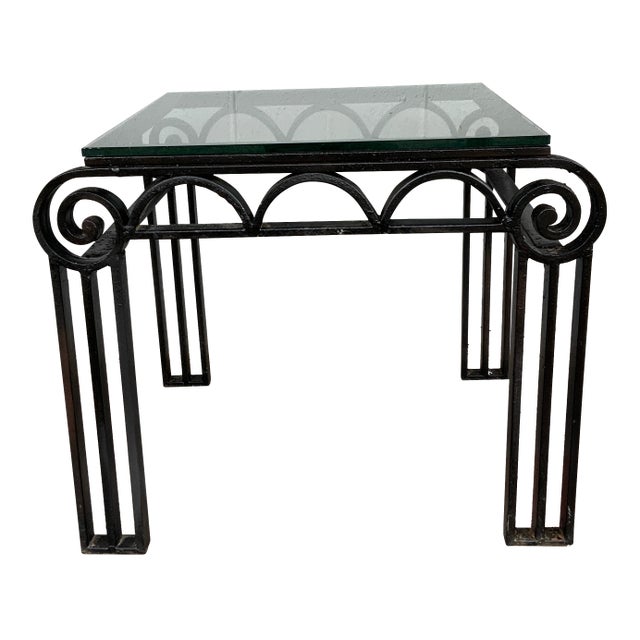 1920s Deco Style Cast Iron Glass Top Table For Sale