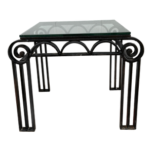 1920s Deco Style Cast Iron Glass Top Table