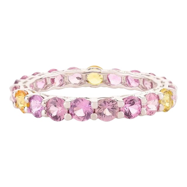 Faceted Round Multi Sapphire Eternity Stacking Ring Size 7 For Sale