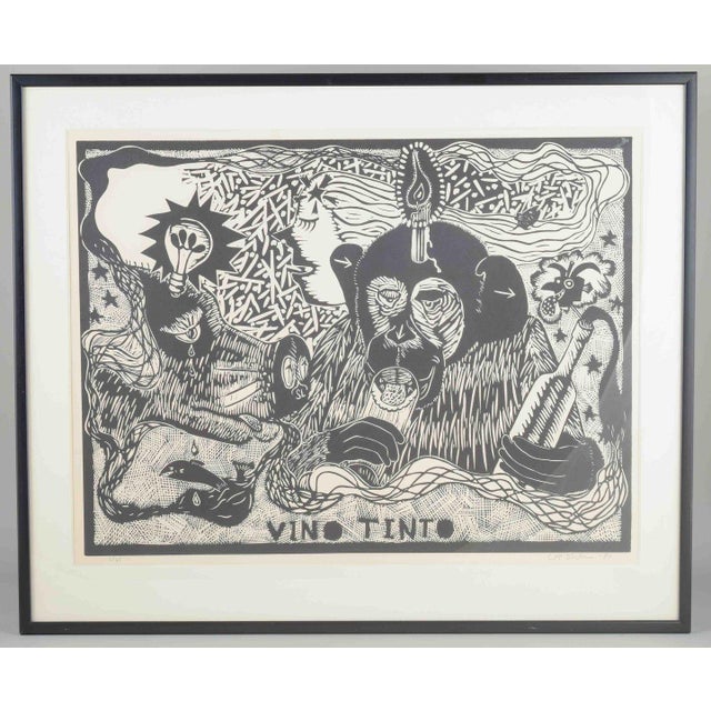 Erik Dietman “Vino Tinto”. Woodcut in black and white on paper. 1981 Artist: Erik Dietman (1937–2002) Title: “Vino Tinto”...