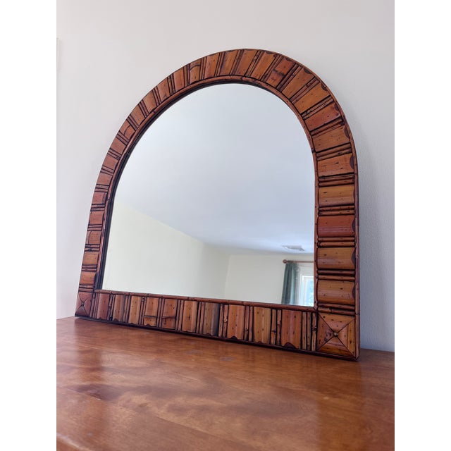 1990s Arched DemiLune Faux Bamboo Mirror For Sale In Boston - Image 6 of 11