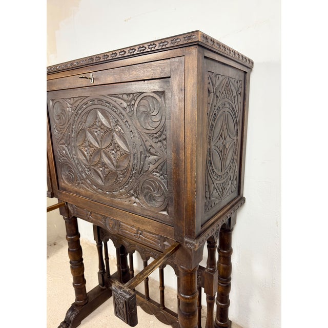 Spanish Highly Carved Wood Cabinet or Bargueño, 20th Century For Sale - Image 4 of 18