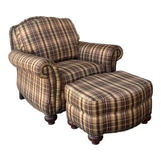 Ethan Allen Upholstered Club Chair With Ottoman For Sale