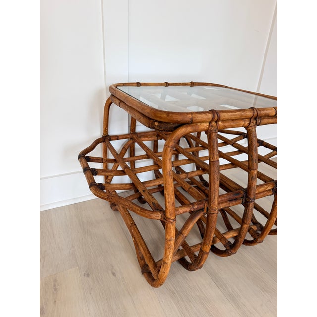 Vintage Bent Rattan Side Table with Smoked Glass For Sale In Atlanta - Image 6 of 7