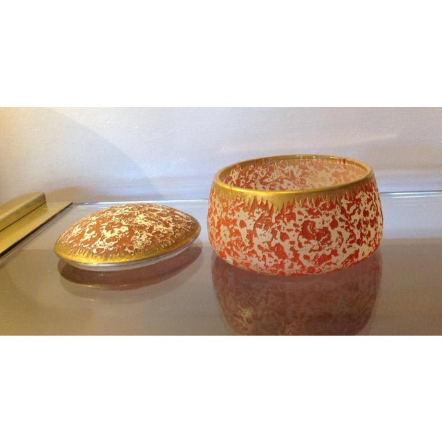 Glass Vintage Orange Gold Lidded Glass Oval Trinket Box For Sale - Image 7 of 10