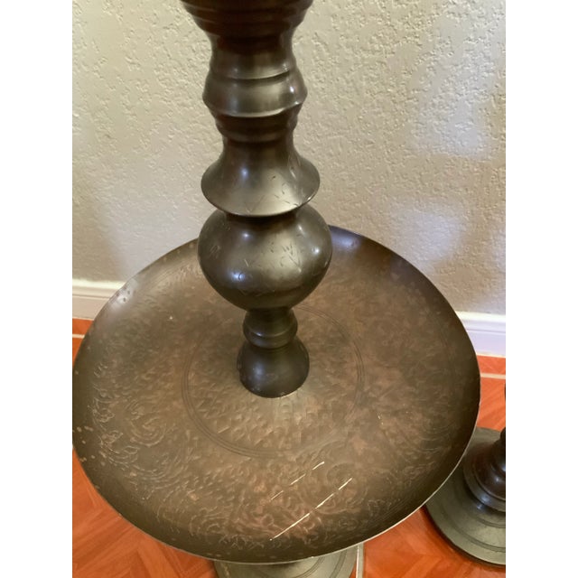 Vintage 1970 Floral Engraved Brass Altar/Pillar Candlestick Holders- a Pair For Sale In Austin - Image 6 of 12