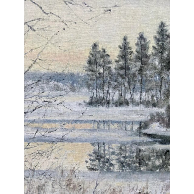 1990s 1998 "Crisp" Swedish Snow Forest Landscape Oil Painting, Framed For Sale - Image 5 of 9