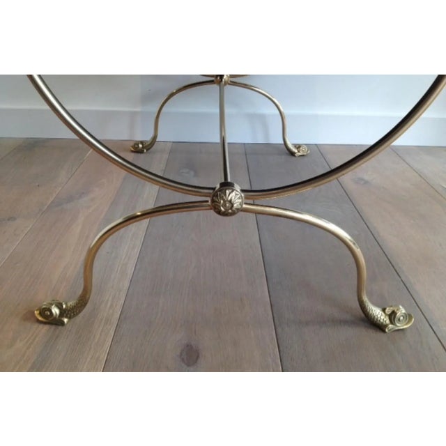 Brass 1940s Fench Brass & Black Lacquered Glass Top Dolphin Heads Coffee Table For Sale - Image 8 of 13