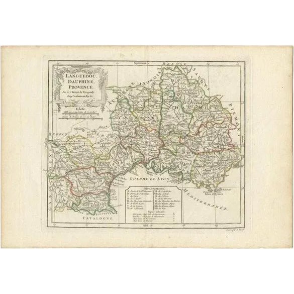 Antique Map of Southeastern France by Vaugondy, 1790s For Sale