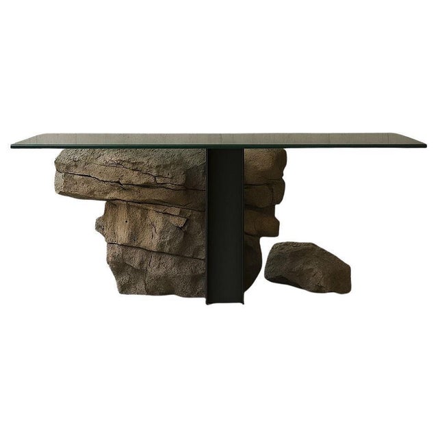 Brown Vulcano Dining Table in Volcanic Stone with Steel and Glass by Marsica Fossati For Sale - Image 8 of 8