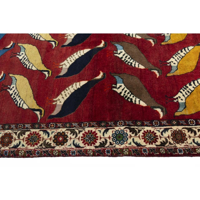 Textile Hand-Knotted Gabbeh Nomad Rug with Bird Motif For Sale - Image 7 of 11
