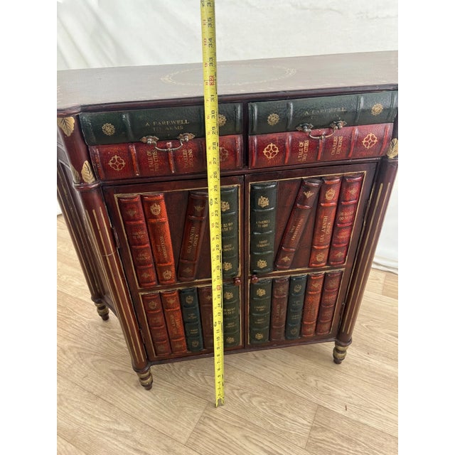 Vintage Bookcase Theme Console Cabinet Two Drawers, Double Door Storage Demilune For Sale - Image 9 of 12