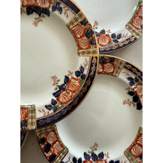 Ink Blue Windsor Derby Antique Plates- Set of 5 - 8 Inch Cobalt Blue Russet Floral Thomas Hughes England Circa 1920 For Sale - Image 8 of 11